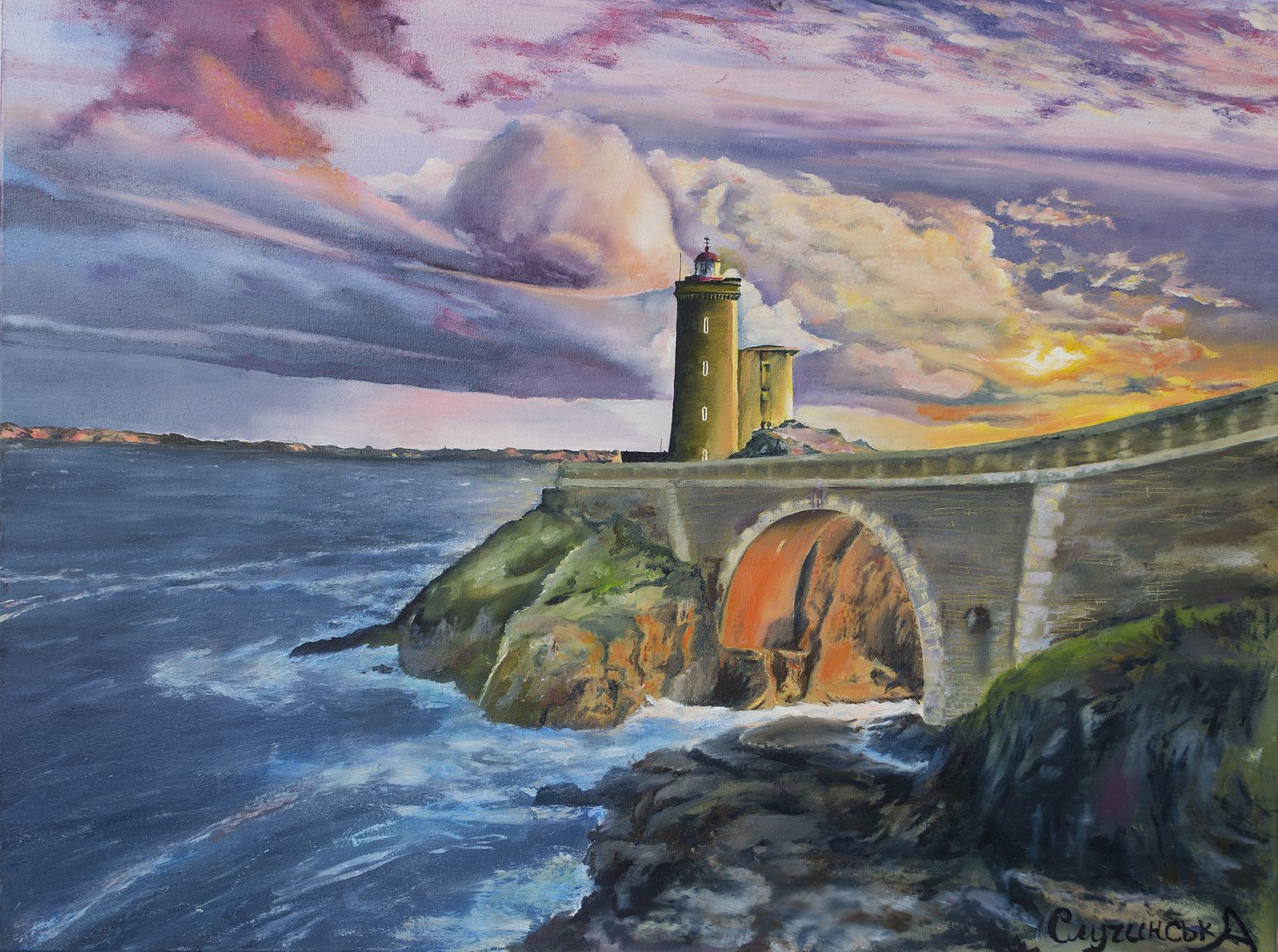 Painting Lighthouse at sunset